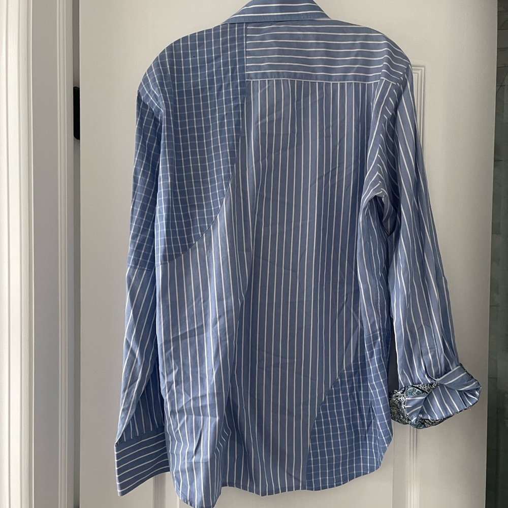 Robert Graham Men’s M Blue Stripe Shirt Paisley Flip Cuff Contrast Button Down - Picture 3 of 9
